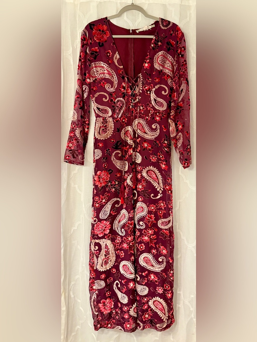 Chelsea & Violet Medium Burgundy Paisley Wide Leg Jumpsuit